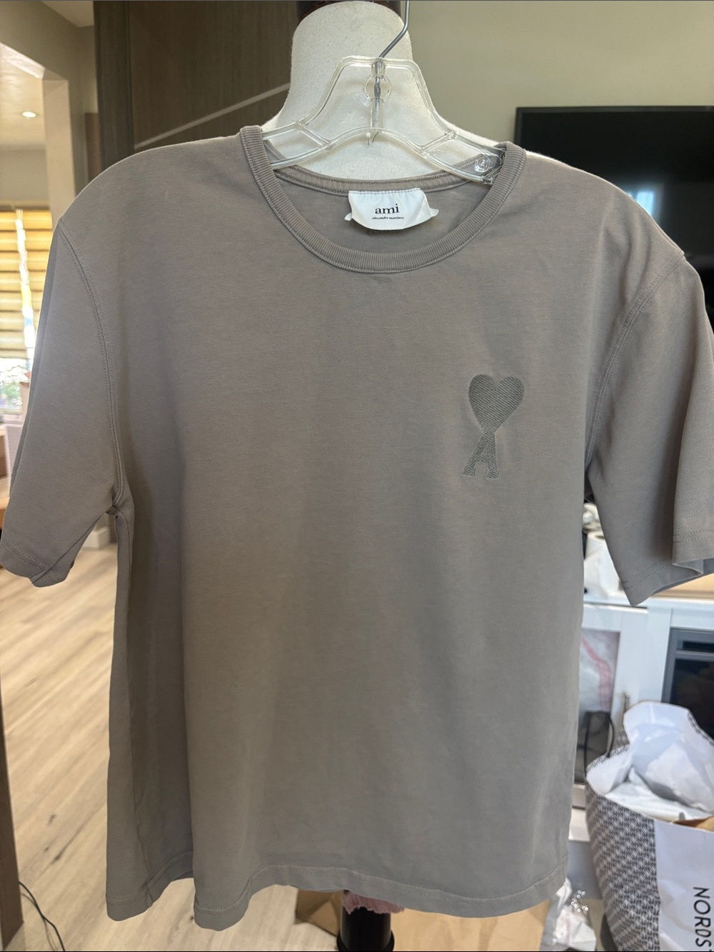 Ami  Short Sleeve Heart A Logo Tee in Taupe